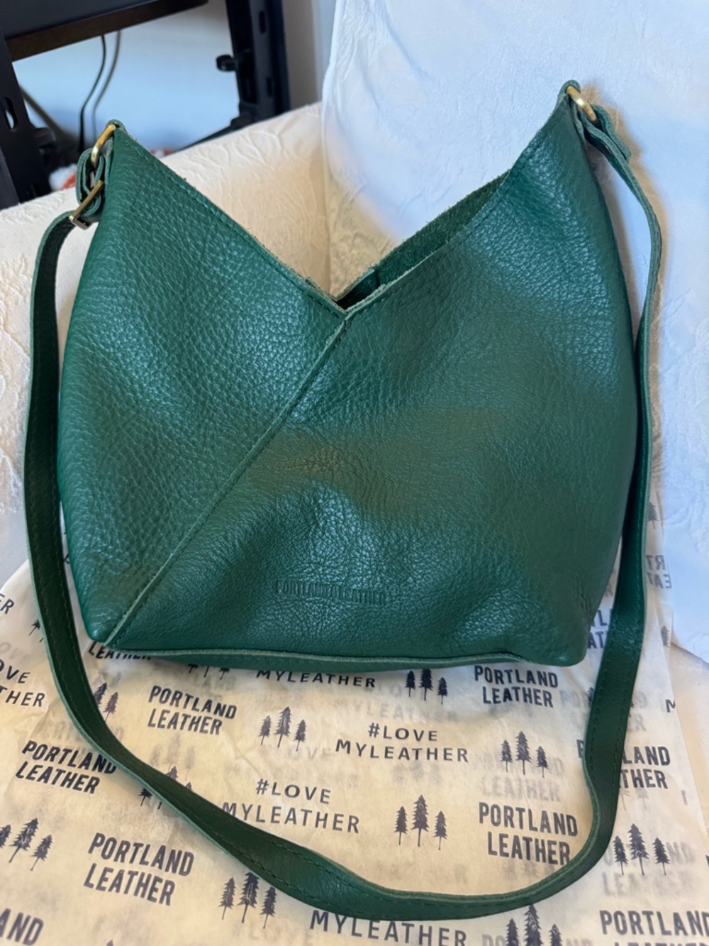 Portland Leather Deep Green Pebbled Leather Shoulder Bag